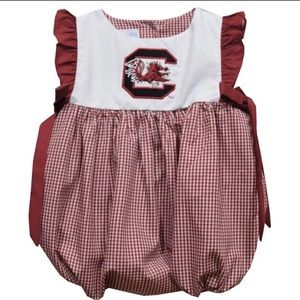 South Carolina Gamecocks Embroidered Maroon Gingham Girls Bubble - 9M